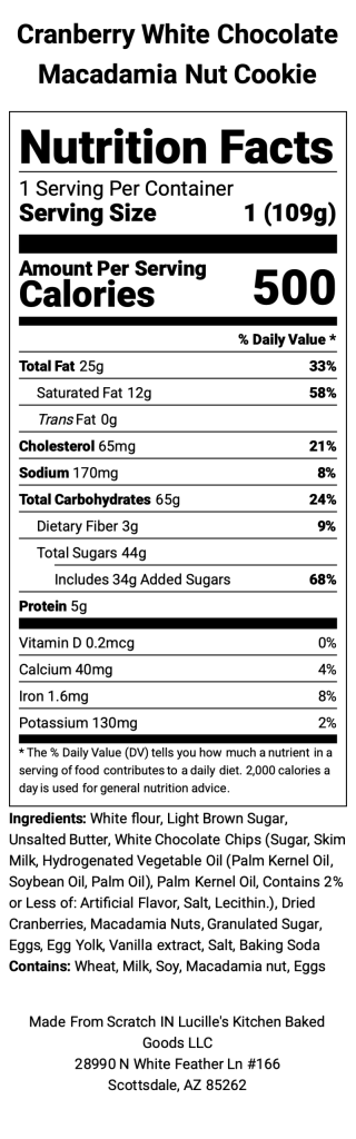 Cranberry White Chocolate Macadamia Nut Cookie